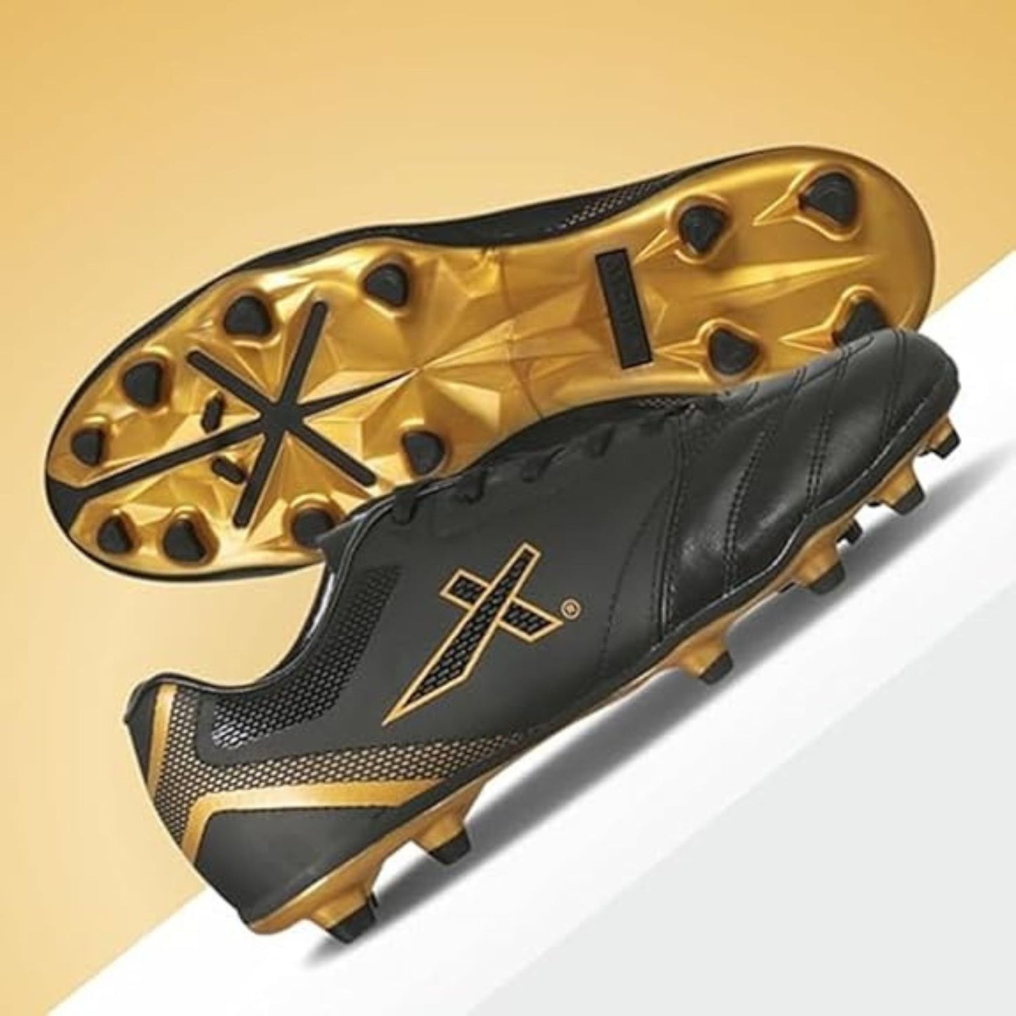 Vector X Blaze 2.0 Football Shoes | Firm Ground (FG) Studs | Lightweight Synthetic Upper | Speed Design | Black/Gold - Best Price online Prokicksports.com