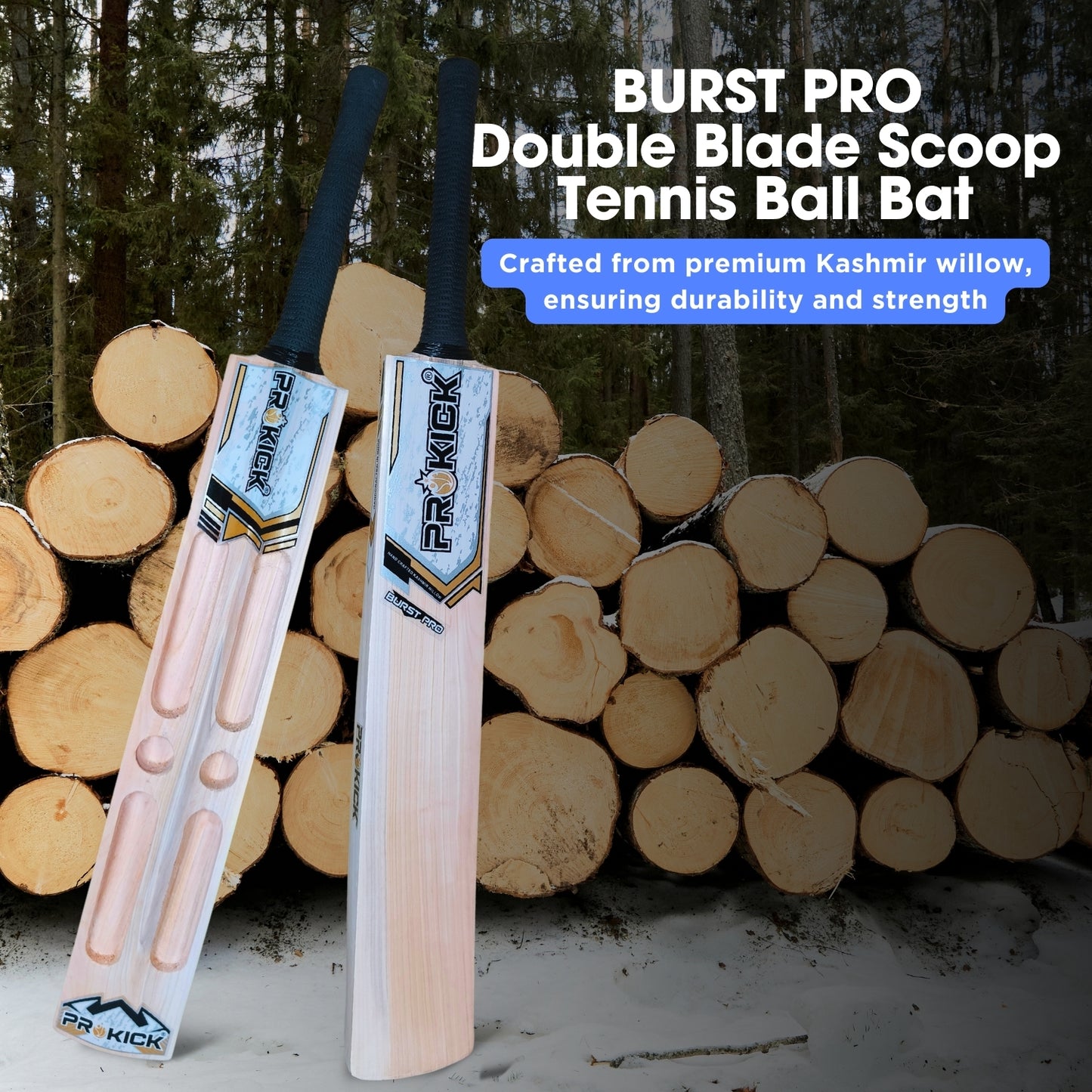 Prokick Burst Pro Double Blade Kashmir Willow Scoop Tennis Ball Bat - Best Price online Prokicksports.com