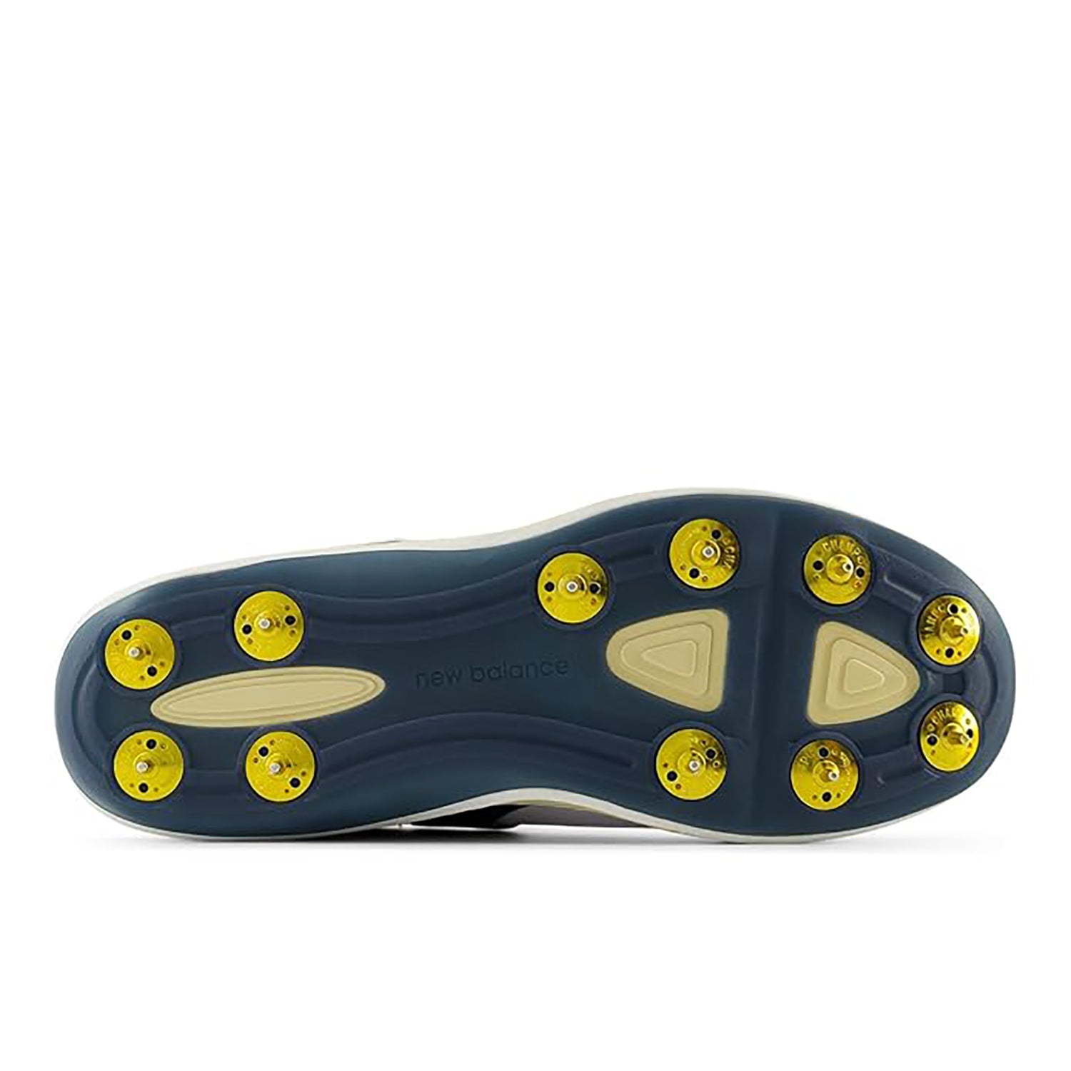 New Balance CK4040N6 Standard Metal Spike Cricket Shoes White/Navy/Gold – Elite Performance Spikes for Pro-Level Fast Bowlers and All-Rounders on Turf - Best Price online Prokicksports.com