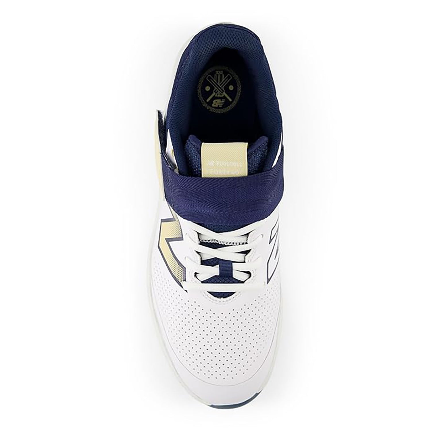 New Balance CK4040N6 Standard Metal Spike Cricket Shoes White/Navy/Gold – Elite Performance Spikes for Pro-Level Fast Bowlers and All-Rounders on Turf - Best Price online Prokicksports.com