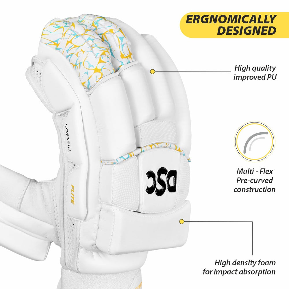 DSC Condor Flite Right Hand Batting Gloves – White Cricket Gloves with Superior Protection, Breathability, and Grip for Professional Batsmen - Best Price online Prokicksports.com