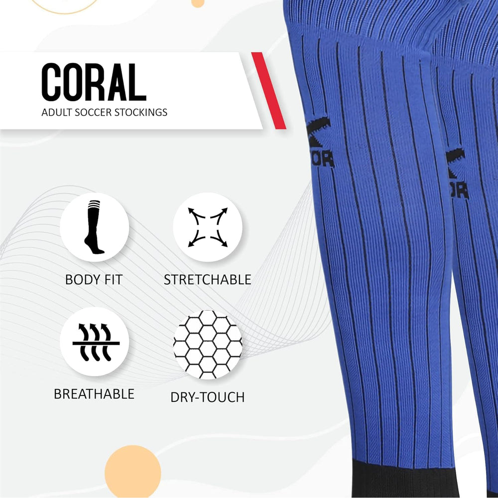 Vector X Coral Nylon Soccer Stocking Socks | Large Size | Adults with Stretchable Fit, Breathable Fabric, Ankle Grip and Moisture-Wicking Comfort - Best Price online Prokicksports.com