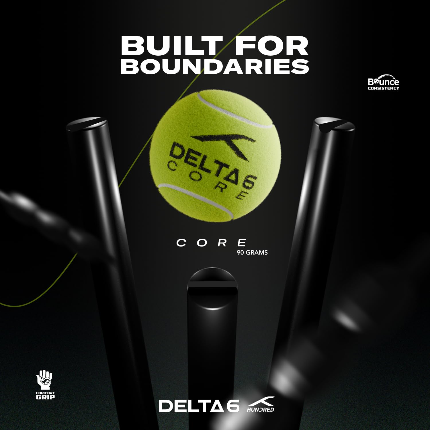 Hundred Delta 6 Core Cricket Tennis Balls – Pack of 6 Neon Yellow Durable Balls for Training, Matches, Gully Cricket & Turf Play - Best Price online Prokicksports.com