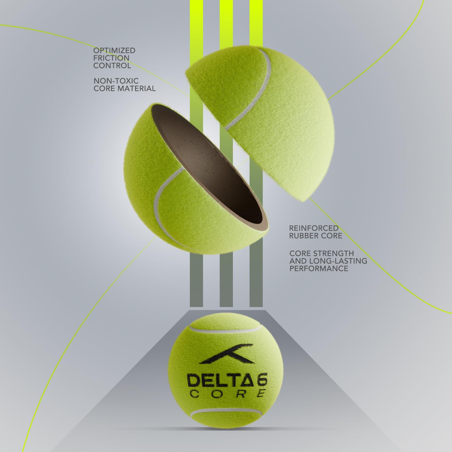 Hundred Delta 6 Core Cricket Tennis Balls – Pack of 6 Neon Yellow Durable Balls for Training, Matches, Gully Cricket & Turf Play - Best Price online Prokicksports.com