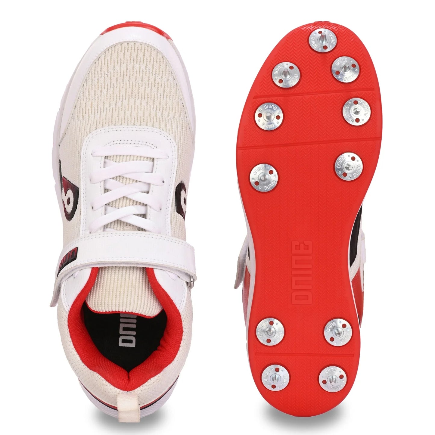 Dnine Warrior-1 Bowling Spikes Cricket Shoes – White/Red, High-Performance Grip & Comfort for Bowlers - Best Price online Prokicksports.com