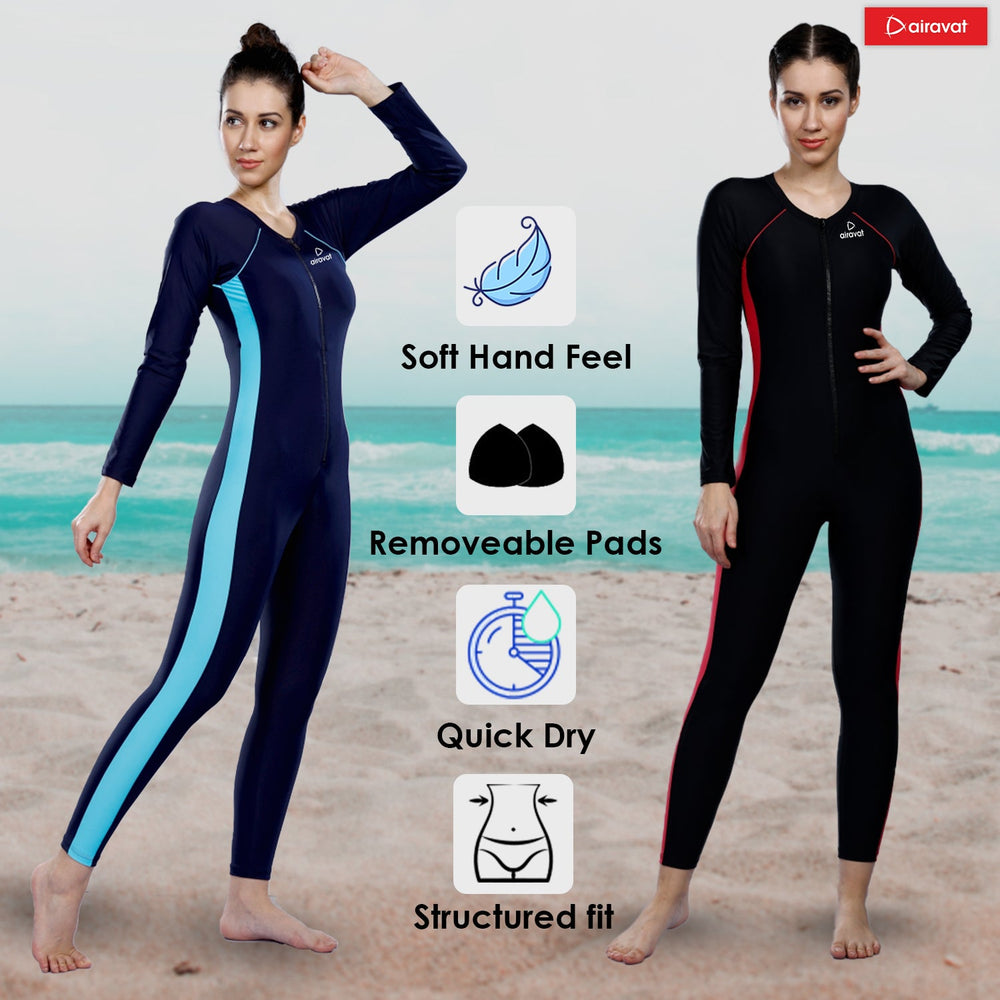 Airavat Dive 5004 Women's Full Body Swimsuit – Modest Long Sleeve Swimwear for Training, Pool, Beach, Water Aerobics & Sports Use - Best Price online Prokicksports.com