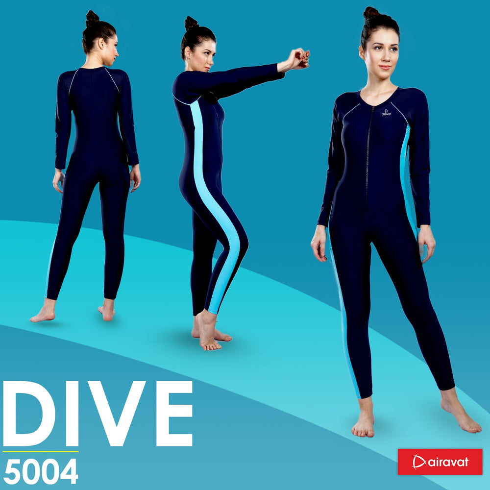 Airavat Dive 5004 Women's Full Body Swimsuit – Modest Long Sleeve Swimwear for Training, Pool, Beach, Water Aerobics & Sports Use - Best Price online Prokicksports.com