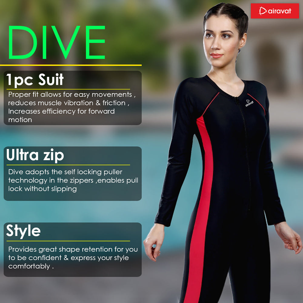 Airavat Dive 5004 Women's Full Body Swimsuit – Modest Long Sleeve Swimwear for Training, Pool, Beach, Water Aerobics & Sports Use