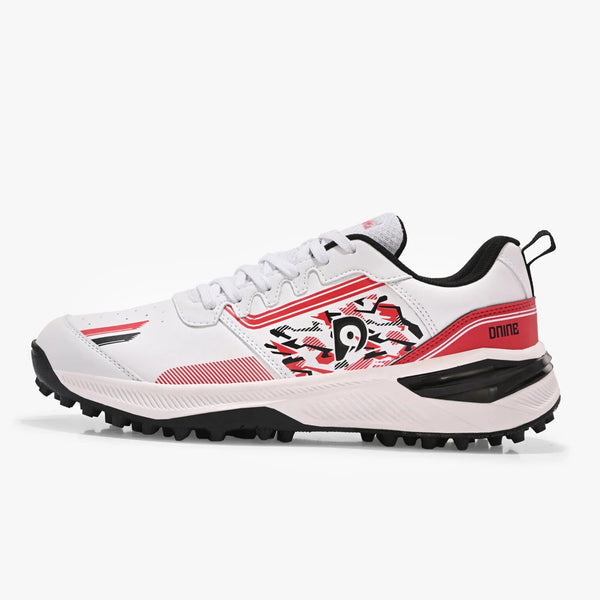 Dnine Performer 1 Rubber Studs Cricket Shoes | Black/Red/White | Lightweight & High-Grip Cricket Footwear