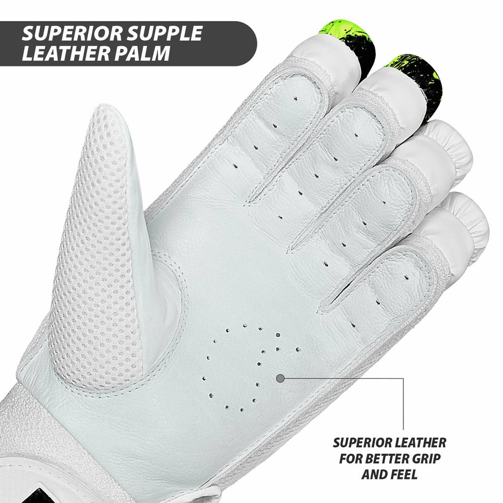 DSC Fury Right Hand Batting Gloves – White Black Lime Cricket Gloves for Men with Lightweight Design, Strong Grip, and Professional-Level Protection - Best Price online Prokicksports.com