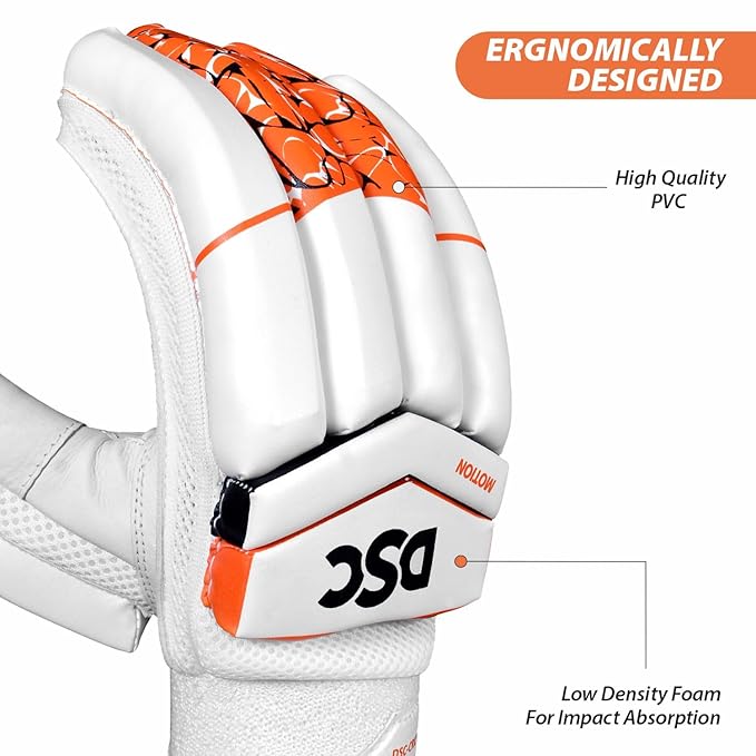 DSC Motion Right-Hand Batting Gloves, Orange/White – Premium Comfort & Protection for Young Cricketers - Best Price online Prokicksports.com