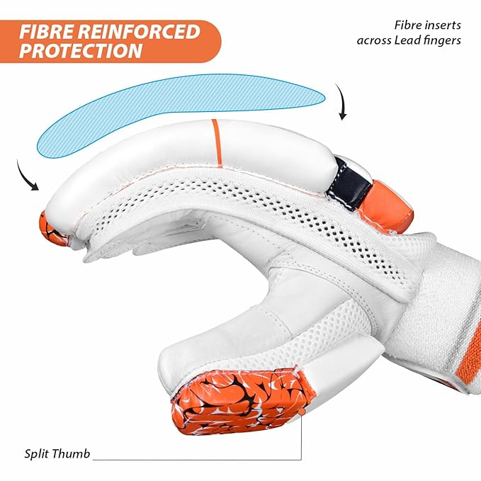 DSC Motion Right-Hand Batting Gloves, Orange/White – Premium Comfort & Protection for Young Cricketers - Best Price online Prokicksports.com