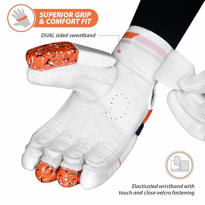 DSC Motion Right-Hand Batting Gloves, Orange/White – Premium Comfort & Protection for Young Cricketers - Best Price online Prokicksports.com