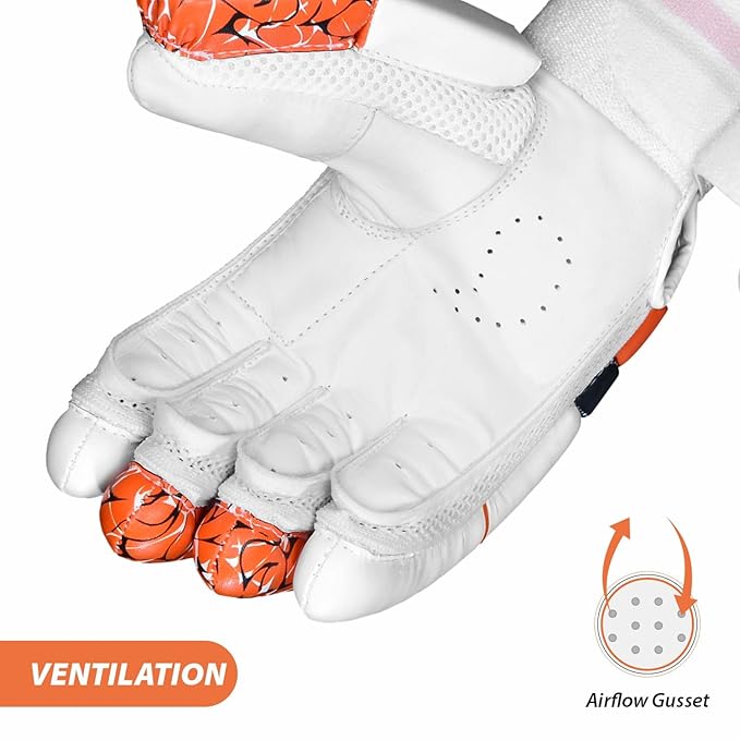 DSC Motion Right-Hand Batting Gloves, Orange/White – Premium Comfort & Protection for Young Cricketers - Best Price online Prokicksports.com