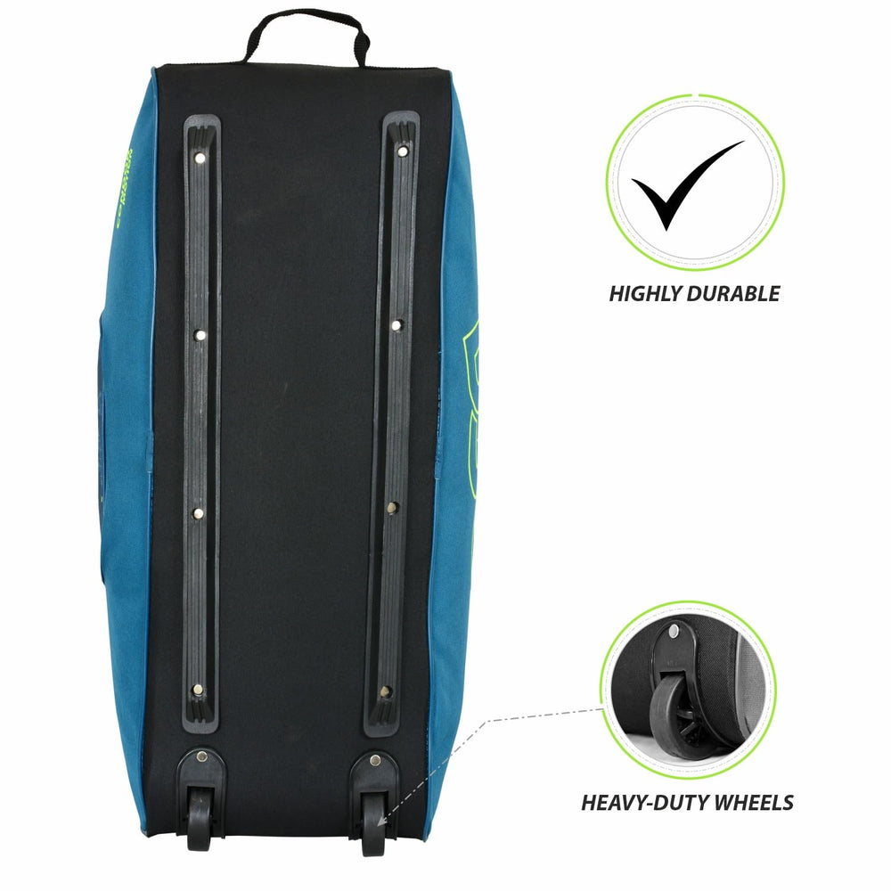 DSC Condor Motion Cricket Kitbag with Wheelie | Peacock Blue/Fl. Green | Spacious & Durable Sports Bag - Best Price online Prokicksports.com