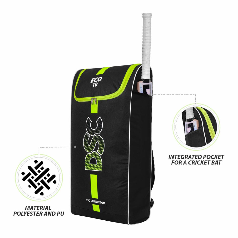 DSC Eco 10 Backpack Style Cricket Kitbag | Lightweight & Durable | Black/Fl. Yellow Spacious & Durable Sports Bag - Best Price online Prokicksports.com
