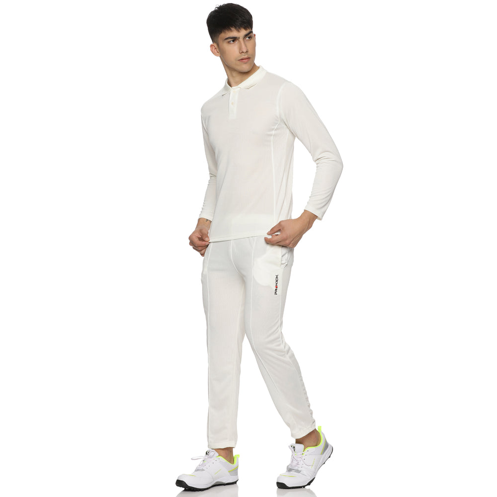 Prokick Elite Full Sleeves Cricket Jersey Set, T-Shirt with Trouser (Off White) - Best Price online Prokicksports.com