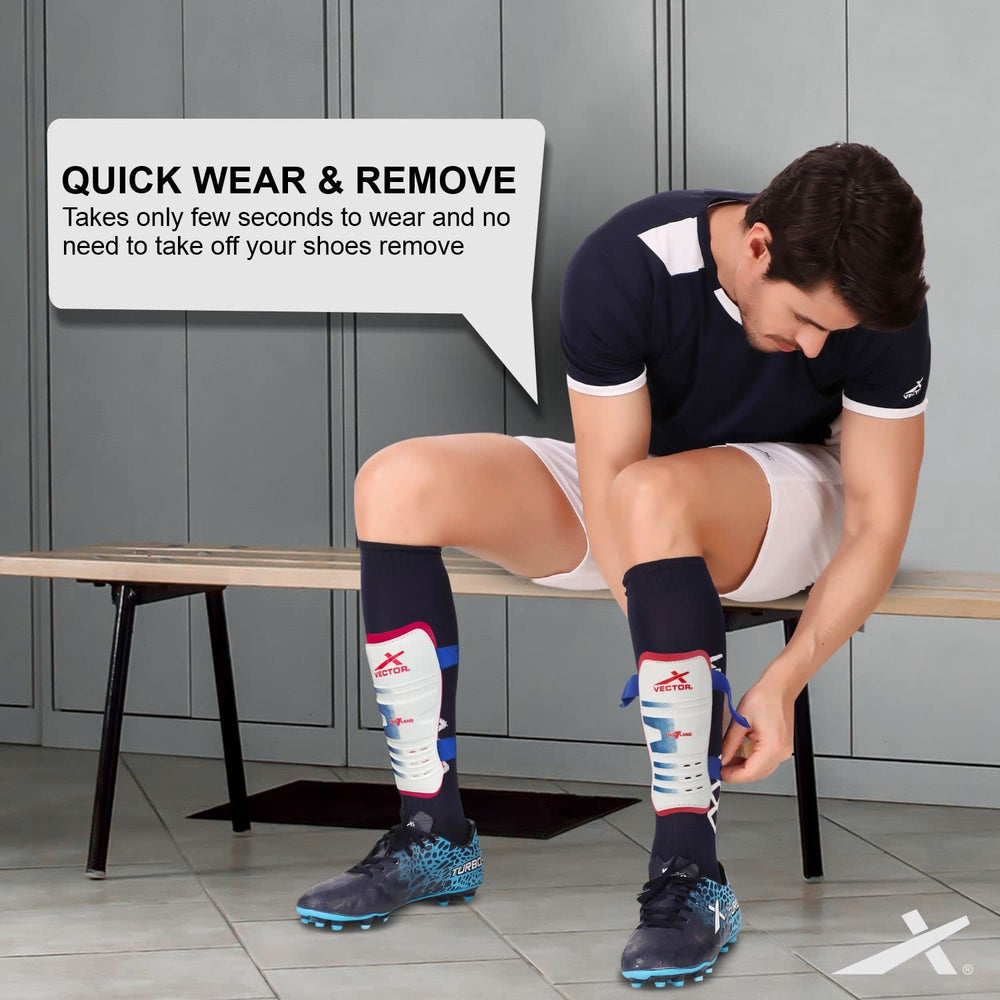 Vector X England Football Shinguard with Lightweight Outer Shell, EVA Foam Padding, Adjustable Straps, and Ergonomic Fit for Training & Match Play - Best Price online Prokicksports.com