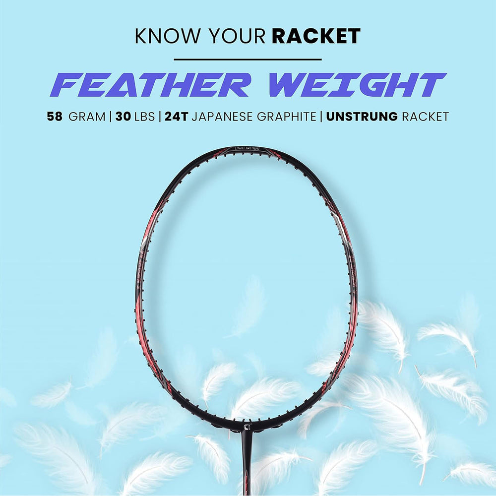 Apacs Feather Weight 55 Unstrung Badminton Racquet | Ultra-Light 58g Frame | High Modulus Graphite | Powerful Smash Control | Advanced Speed Racquet - Best Price online Prokicksports.com