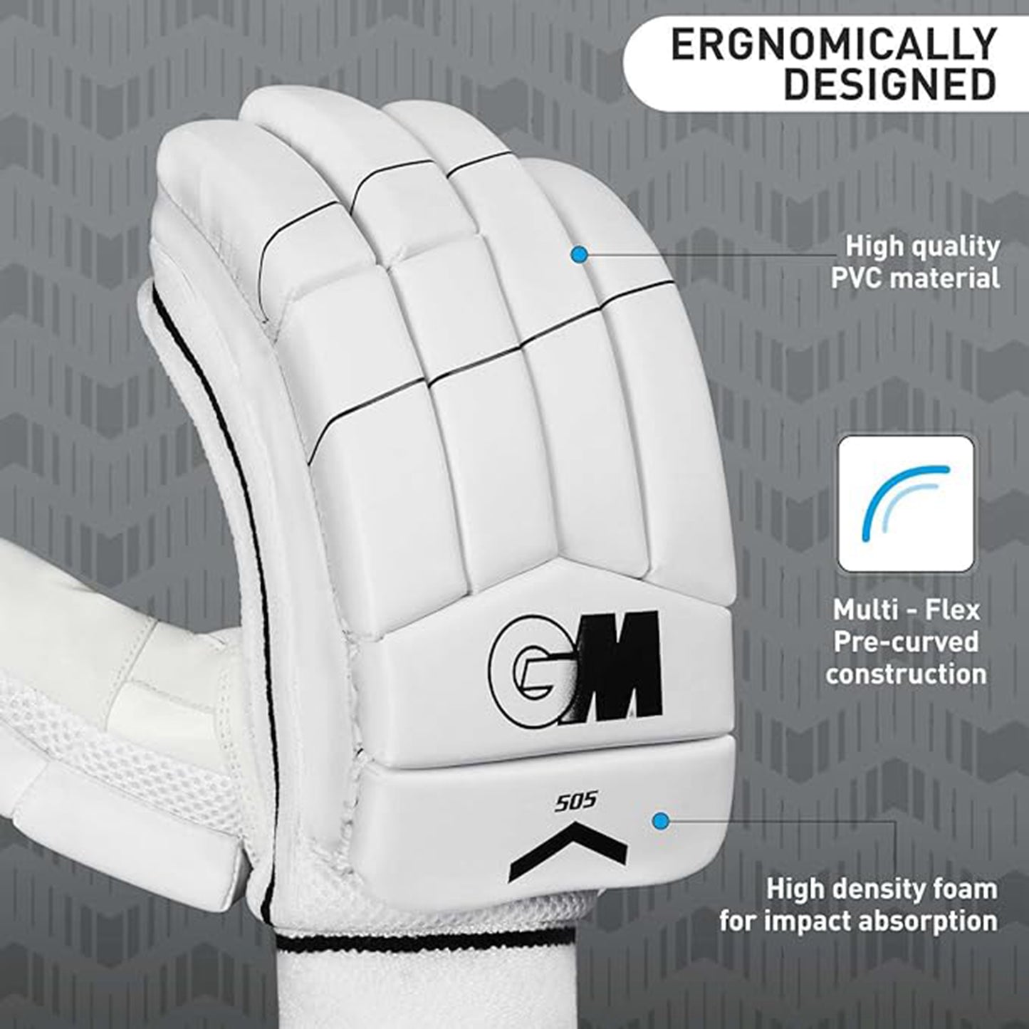 GM 505 RH Batting Gloves – Right Handed | Lightweight, Durable, and Comfortable Cricket Gloves for Enhanced Protection - Best Price online Prokicksports.com