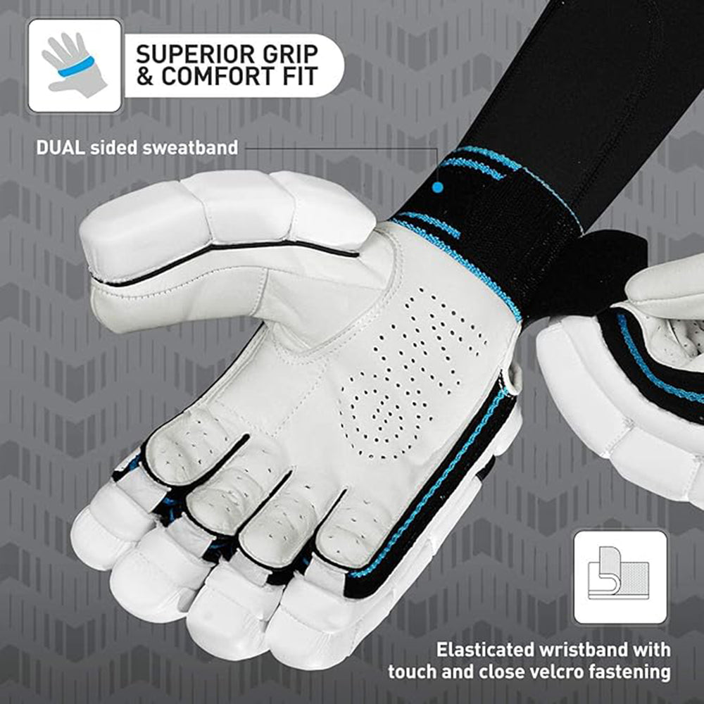 GM Diamond 909 Cricket Batting Gloves for Men – Right Handed | Lightweight, Ergonomic Design, Superior Protection & Comfort | White/Blue/Black - Best Price online Prokicksports.com