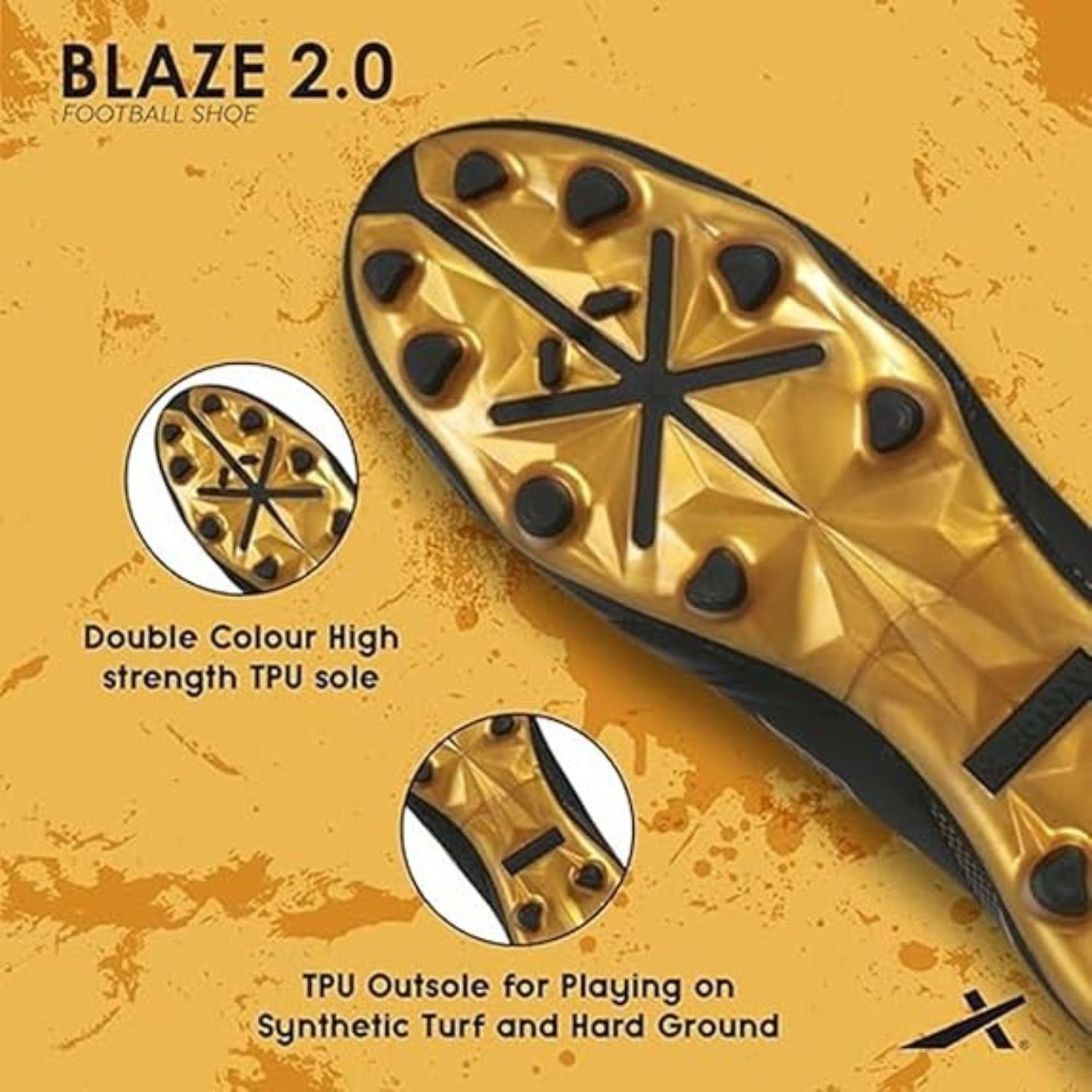 Vector X Blaze 2.0 Football Shoes | Firm Ground (FG) Studs | Lightweight Synthetic Upper | Speed Design | Black/Gold - Best Price online Prokicksports.com