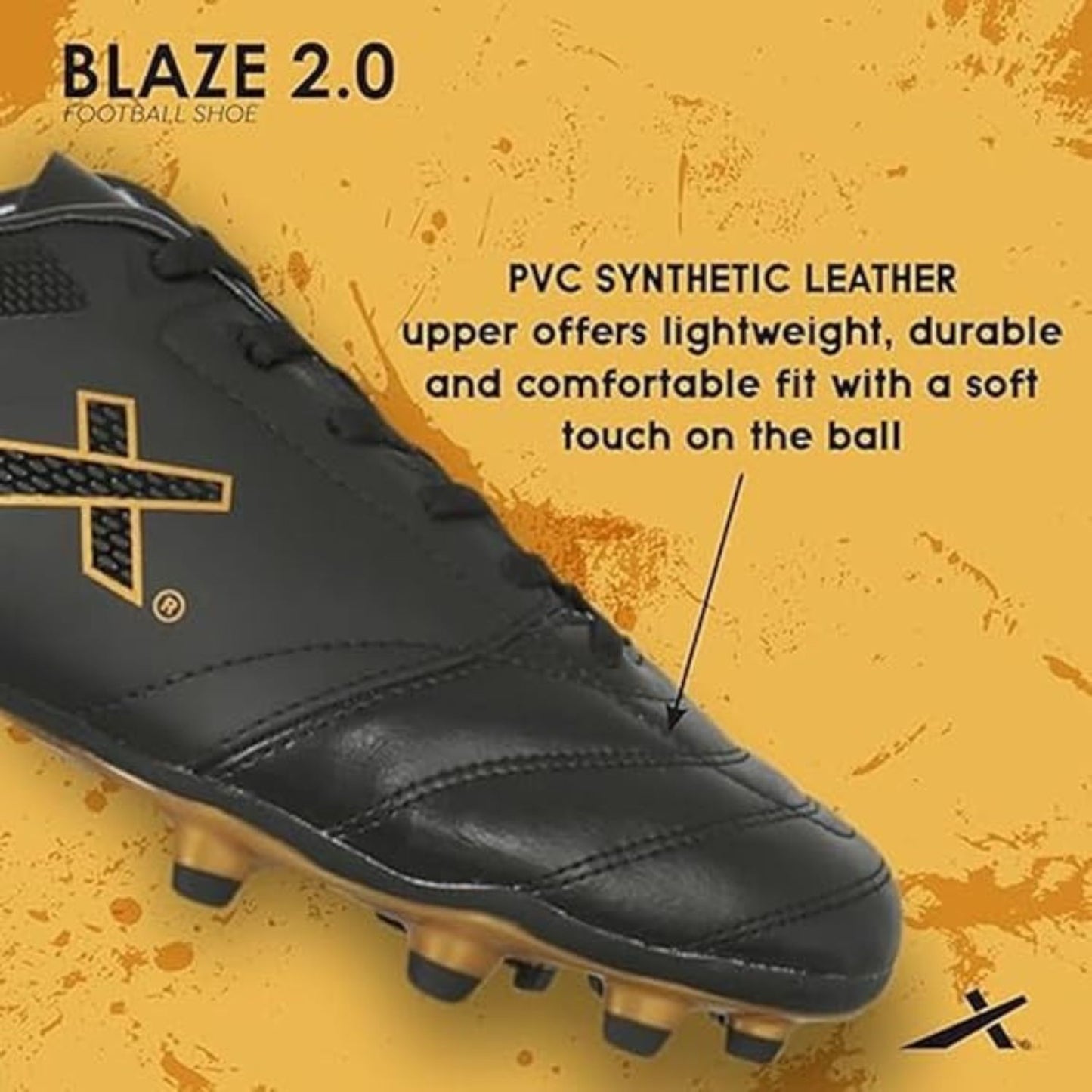 Vector X Blaze 2.0 Football Shoes | Firm Ground (FG) Studs | Lightweight Synthetic Upper | Speed Design | Black/Gold - Best Price online Prokicksports.com