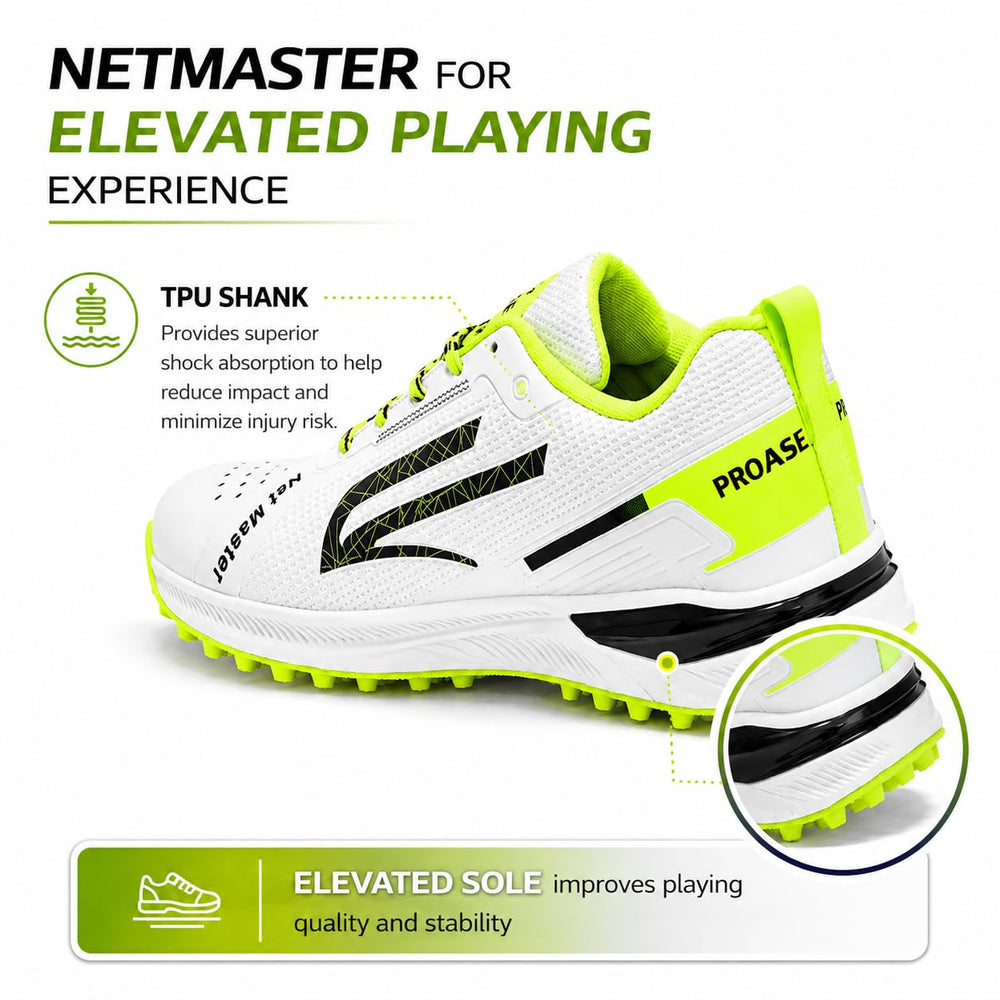 PRO ASE NetMaster Cricket Shoes | Rubber Studs, Water-Resistant PU Upper & EVA Midsole - Best Price online Prokicksports.com