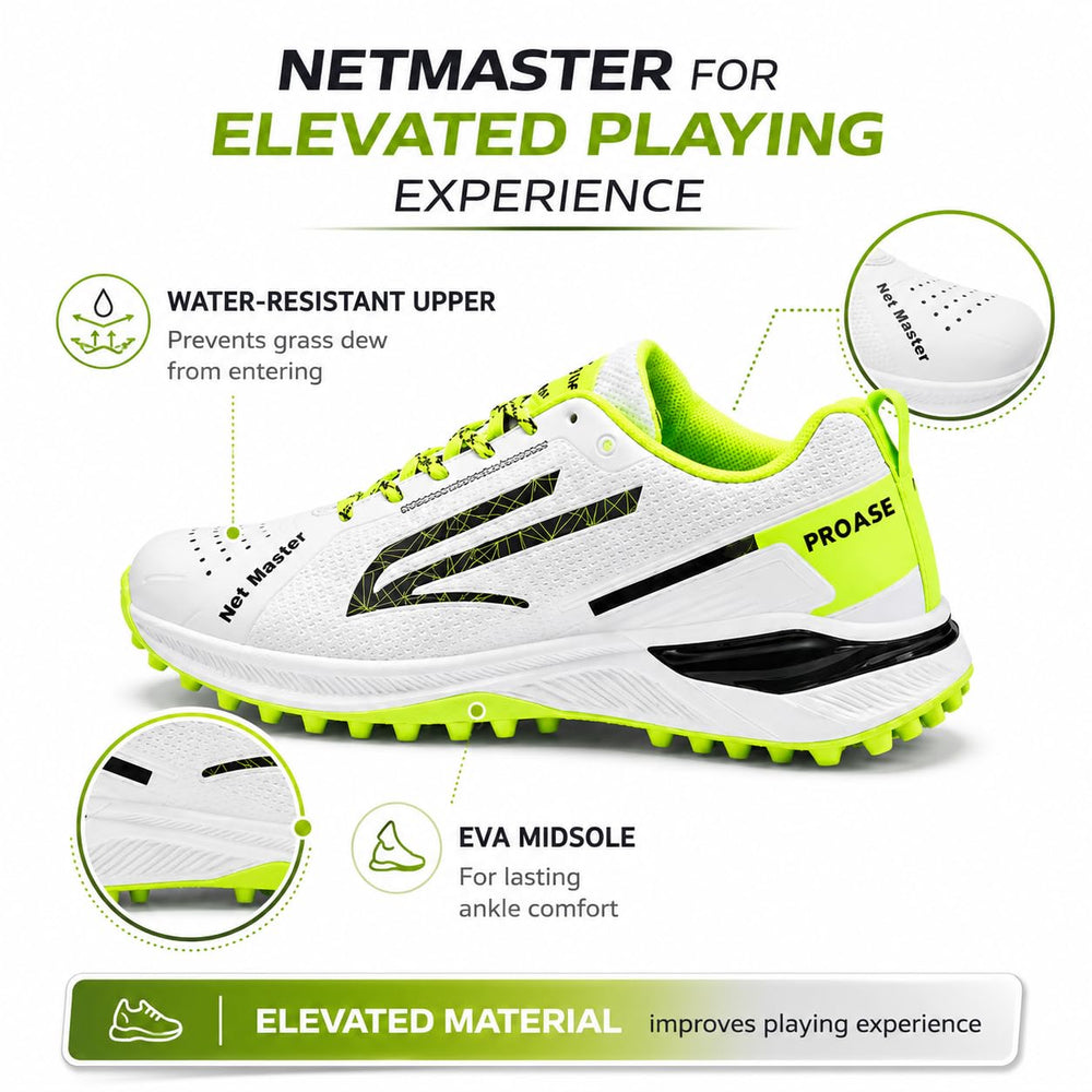 PRO ASE NetMaster Cricket Shoes | Rubber Studs, Water-Resistant PU Upper & EVA Midsole - Best Price online Prokicksports.com