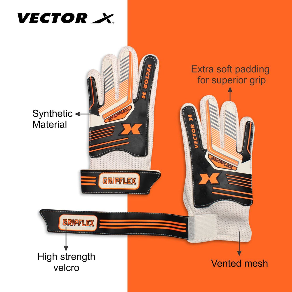 Vector X GripFlex Goalkeeper Gloves for Soccer with Anti-Slip Latex Palm, PU Backhand, Wrist Strap, and Youth Fit for Football Practice - Best Price online Prokicksports.com