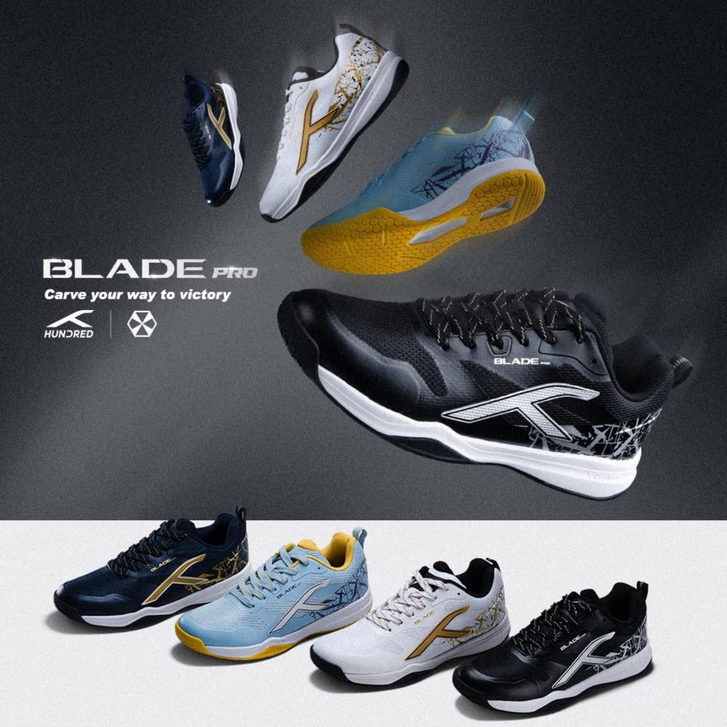 Hundred Blade Pro Non-Marking Badminton Shoes | Multi-Sport Indoor Court Shoes | Lightweight Gum Rubber Sole | For Squash, Table Tennis, Volleyball & Basketbal - Best Price online Prokicksports.com