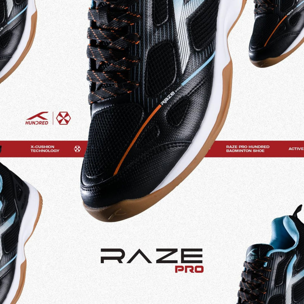 Hundred Raze Pro Non-Marking Badminton Shoes | Lightweight Indoor Sports Shoes with X-Cushion, Active Grip Sole & Heel Lock - Best Price online Prokicksports.com