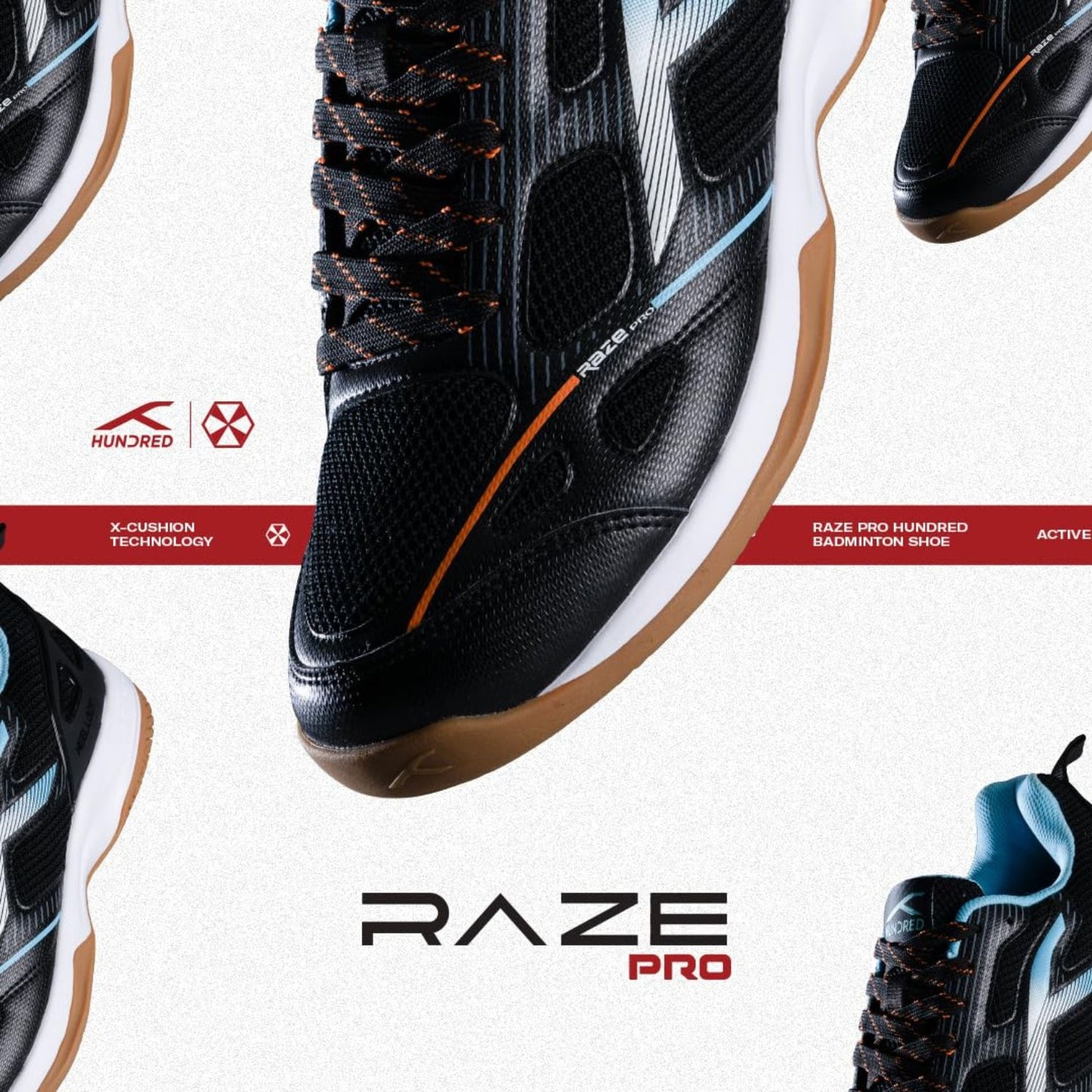 Hundred Raze Pro Non-Marking Badminton Shoes | Lightweight Indoor Sports Shoes with X-Cushion, Active Grip Sole & Heel Lock - Best Price online Prokicksports.com