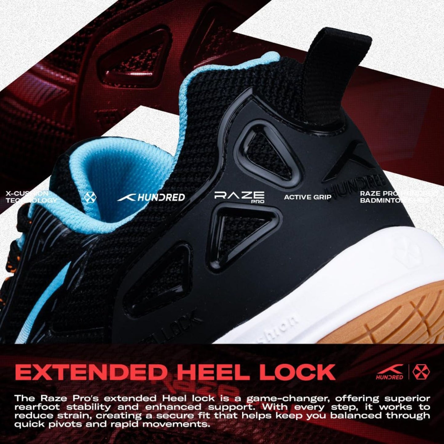 Hundred Raze Pro Non-Marking Badminton Shoes | Lightweight Indoor Sports Shoes with X-Cushion, Active Grip Sole & Heel Lock - Best Price online Prokicksports.com