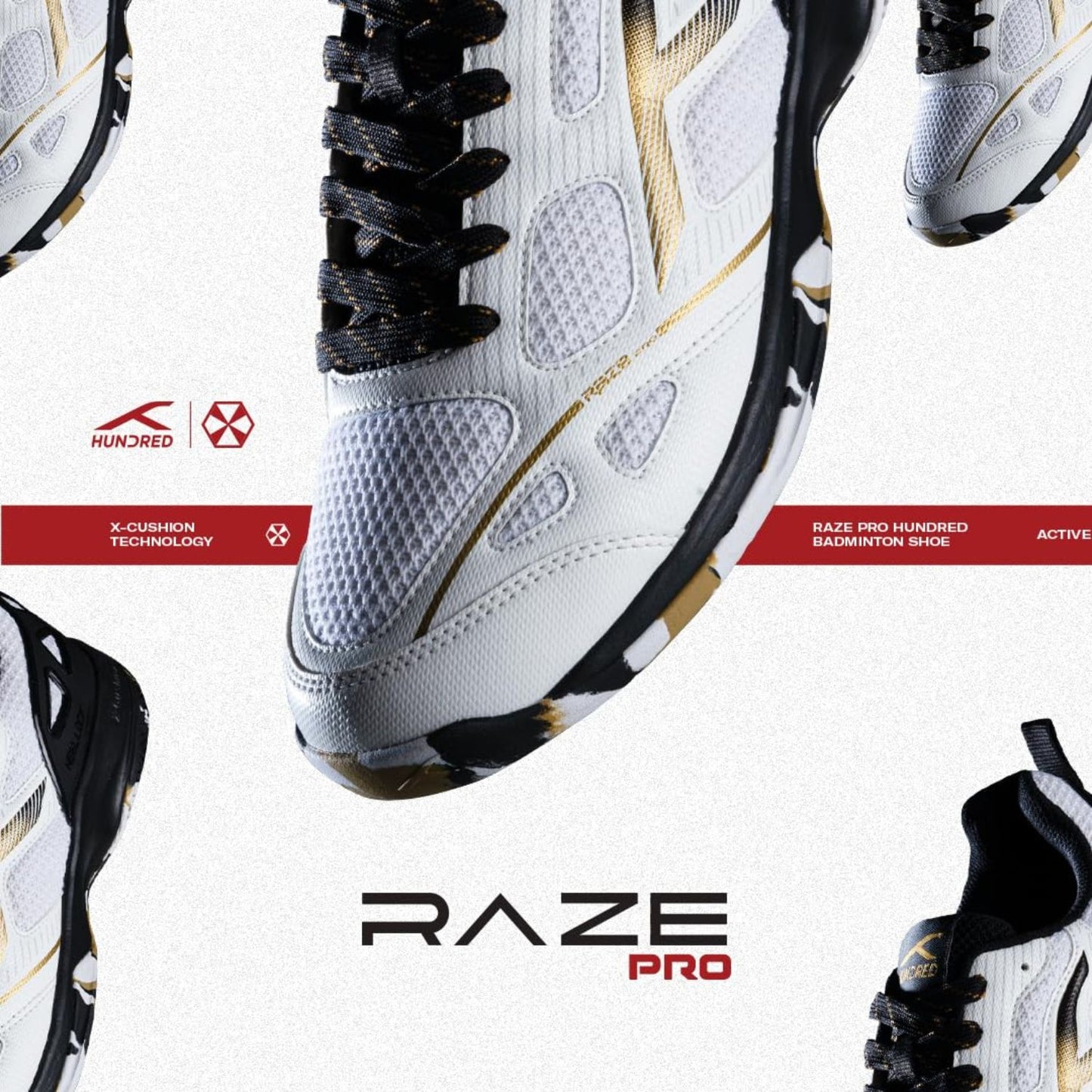 Hundred Raze Pro Non-Marking Badminton Shoes | Lightweight Indoor Sports Shoes with X-Cushion, Active Grip Sole & Heel Lock - Best Price online Prokicksports.com