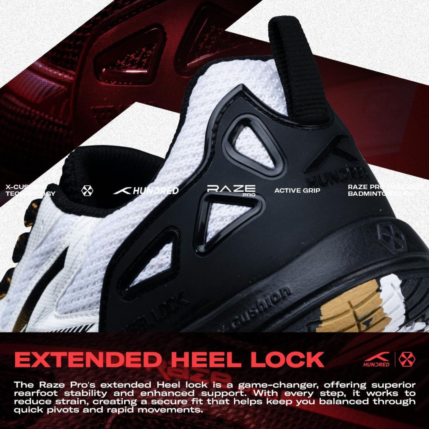 Hundred Raze Pro Non-Marking Badminton Shoes | Lightweight Indoor Sports Shoes with X-Cushion, Active Grip Sole & Heel Lock - Best Price online Prokicksports.com