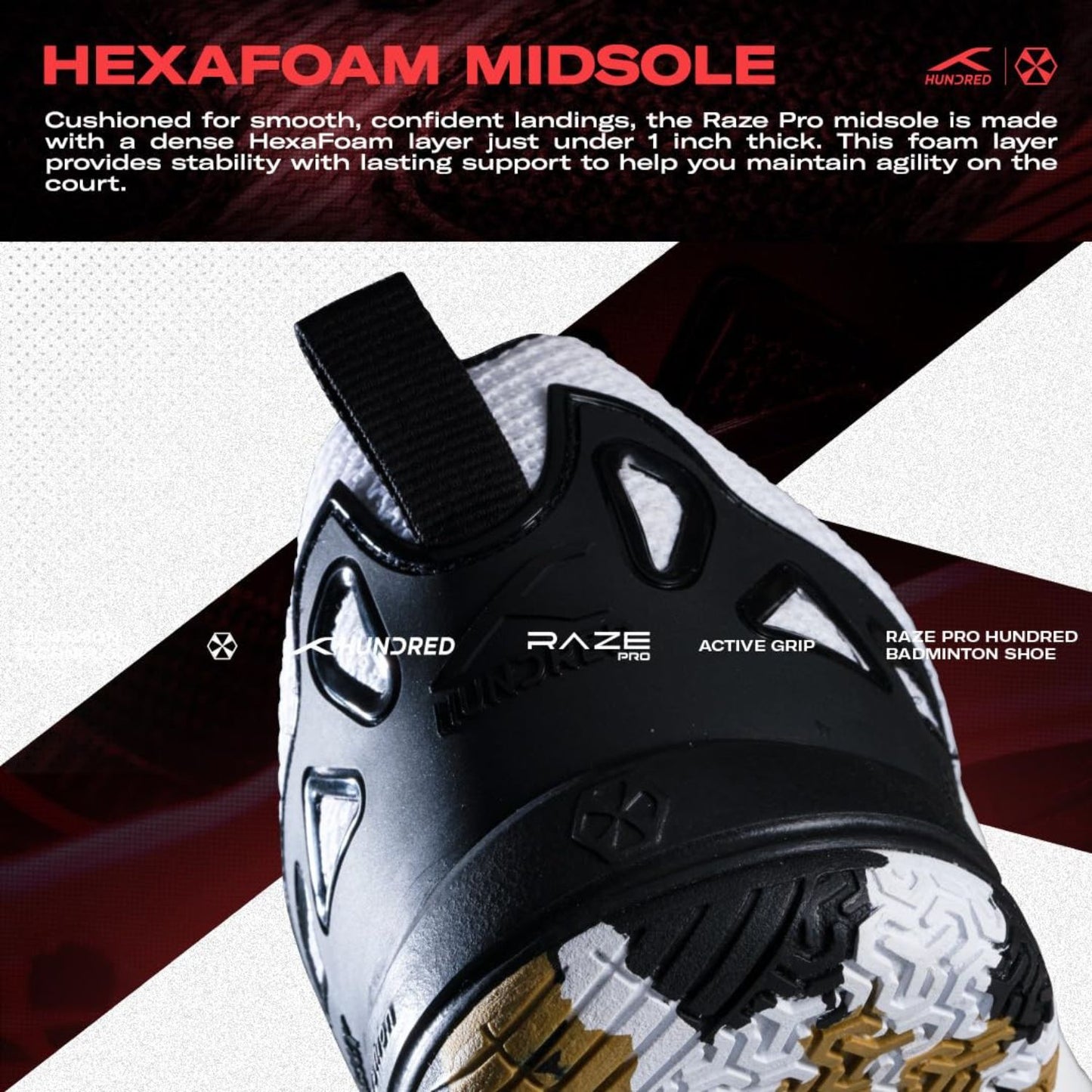 Hundred Raze Pro Non-Marking Badminton Shoes | Lightweight Indoor Sports Shoes with X-Cushion, Active Grip Sole & Heel Lock - Best Price online Prokicksports.com