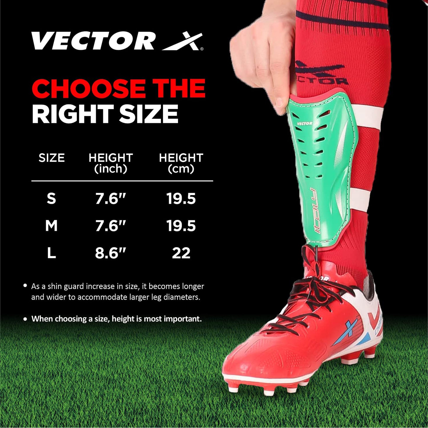 Vector X Italy Shin Pad for Football with Lightweight Hard Shell, Cushioned Foam Lining, Adjustable Straps, Ergonomic Fit – Ideal for Match & Training - Best Price online Prokicksports.com