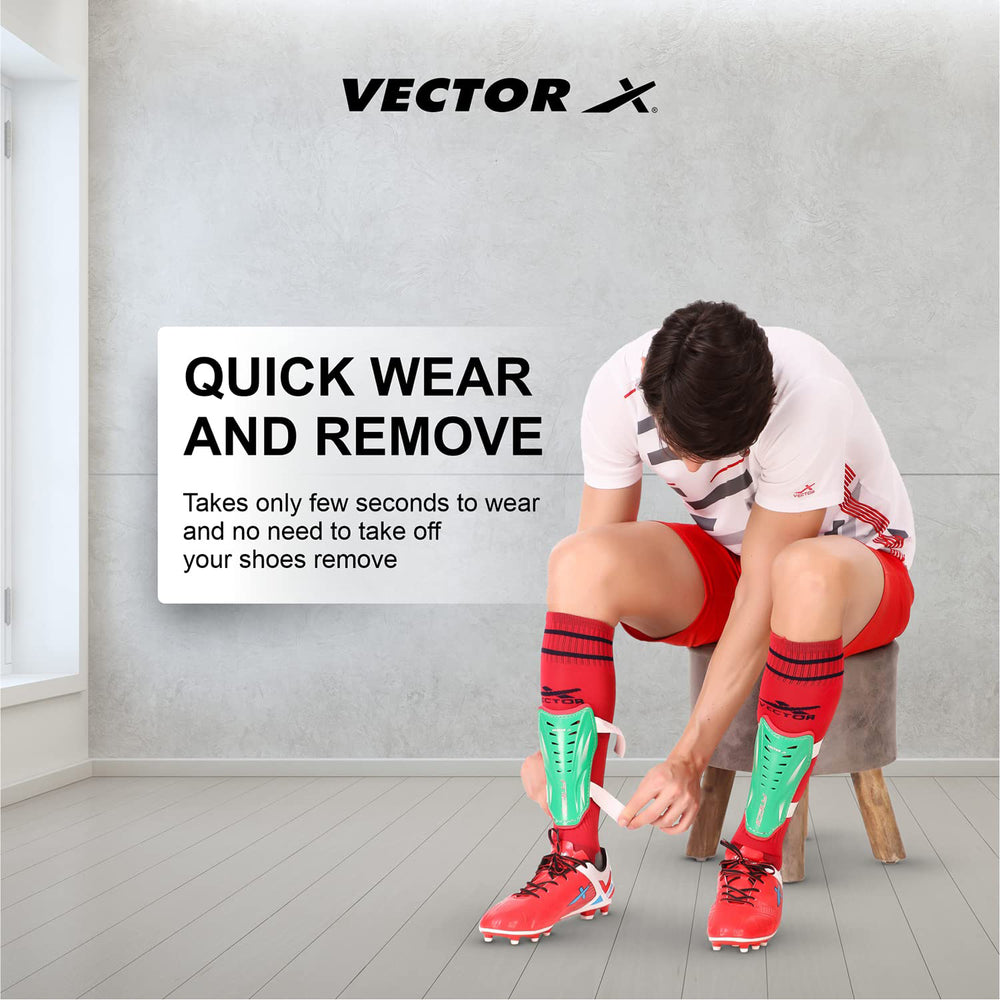 Vector X Italy Shin Pad for Football with Lightweight Hard Shell, Cushioned Foam Lining, Adjustable Straps, Ergonomic Fit – Ideal for Match & Training - Best Price online Prokicksports.com