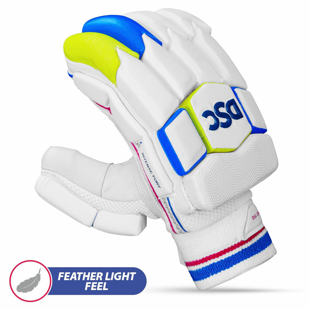 DSC Intense Fury Right Hand Batting Gloves – White Black Lime Cricket Gloves with Maximum Protection, Grip, Comfort for Professional & Club Cricketers - Best Price online Prokicksports.com