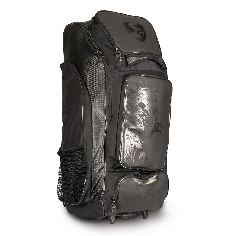 SG KLR Wheelie Duffle Cricket Kit Bag – Black Large Gear Bag with Trolley Wheels for Club Players, Travel Friendly and Durable Design - Best Price online Prokicksports.com