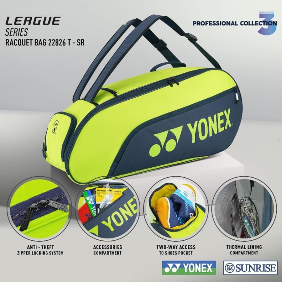 Yonex Q014-22826T-SR League Racquet Bag (BT6) | Spacious & Durable | 6-Racquet Capacity | Multi-Compartment Sports Kitbag for Badminton & Tennis - Best Price online Prokicksports.com
