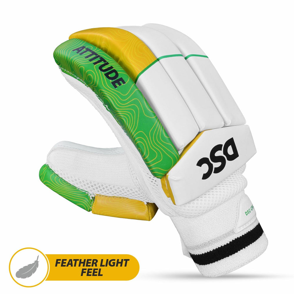 DSC Intense Attitude Cricket Batting Gloves (Men's Size, Left Hand ) – Lightweight Multi-Flex Finger Roll Protection with Cotton & Leather Palm