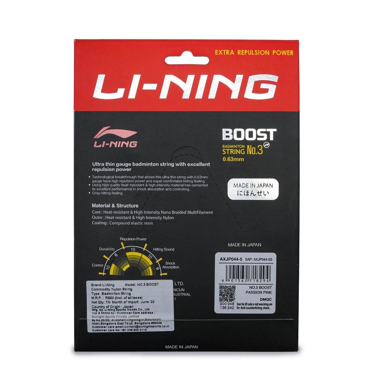 Li-Ning No. 3 Boost Badminton String with high Repulsion Power, 0.63mm - Best Price online Prokicksports.com