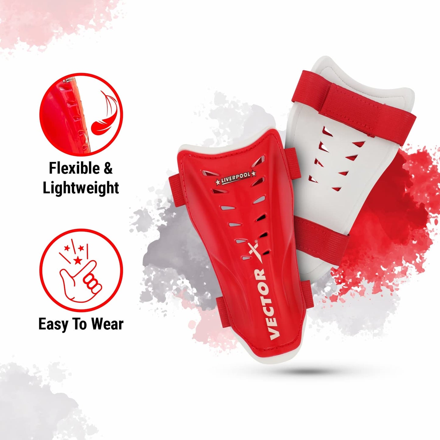 Vector X Liverpool Shin Pad for Football with Hard Outer Shell, Soft Foam Backing, Adjustable Straps and Lightweight Ergonomic Fit for All Players - Best Price online Prokicksports.com