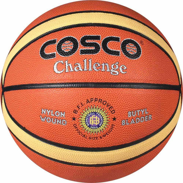Cosco Leather Challenge Basketball (Size 7, Orange) – Composite Faux Leather Inflatable Basketball with Nylon Winding