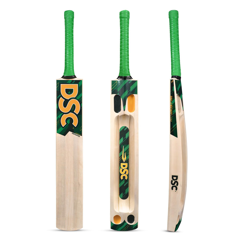 DSC Pentazone Kashmir Willow Tennis Cricket Bat (Short Handle) – Five-Scoop Lightweight Power Bat with Full Cover