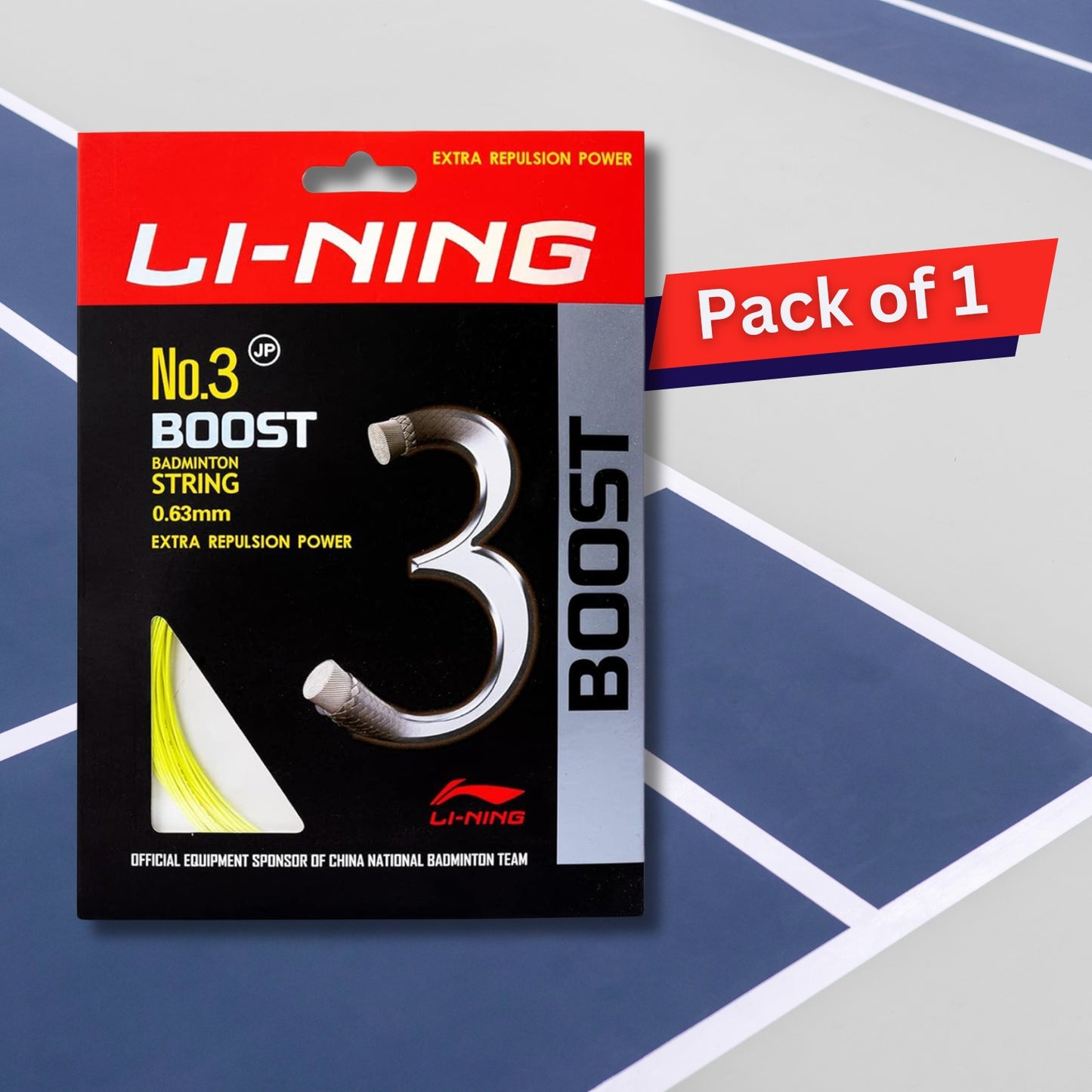 Li-Ning No. 3 Boost Badminton String with high Repulsion Power, 0.63mm - Best Price online Prokicksports.com
