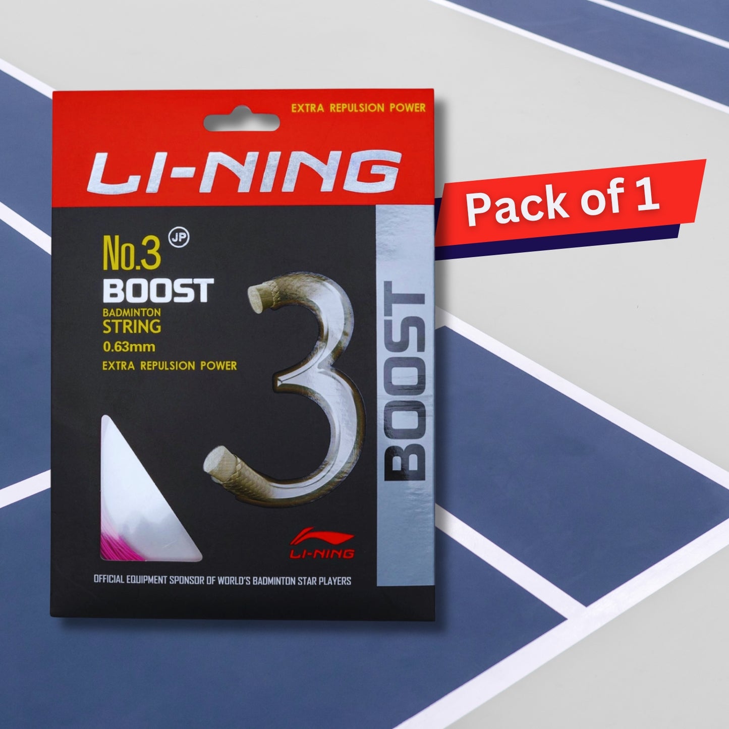 Li-Ning No. 3 Boost Badminton String with high Repulsion Power, 0.63mm - Best Price online Prokicksports.com
