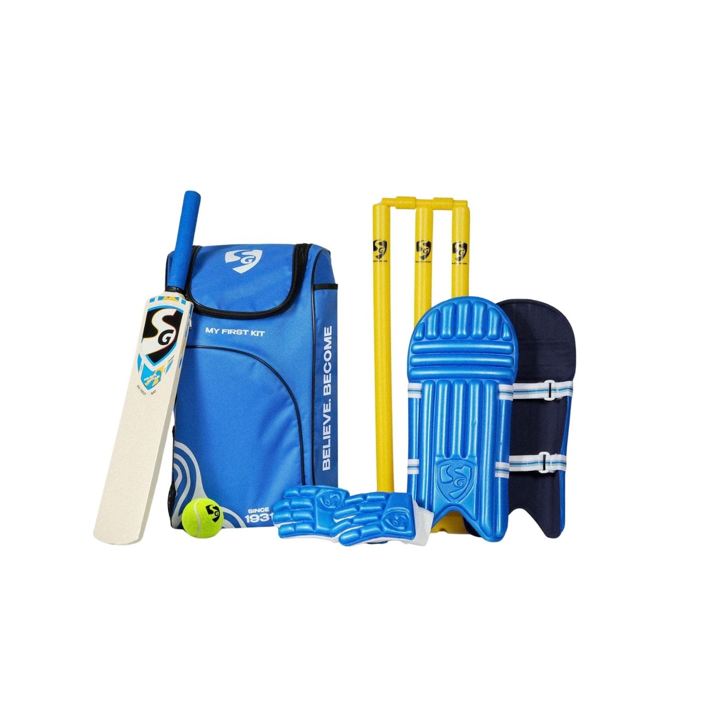 SG My First Cricket Kit for Kids| Complete Junior Starter Set with Bat, Gloves, Pads, Ball, Plastic Stumps & Kit Bag | Durable, Lightweight, Safe for Young Beginners - Best Price online Prokicksports.com